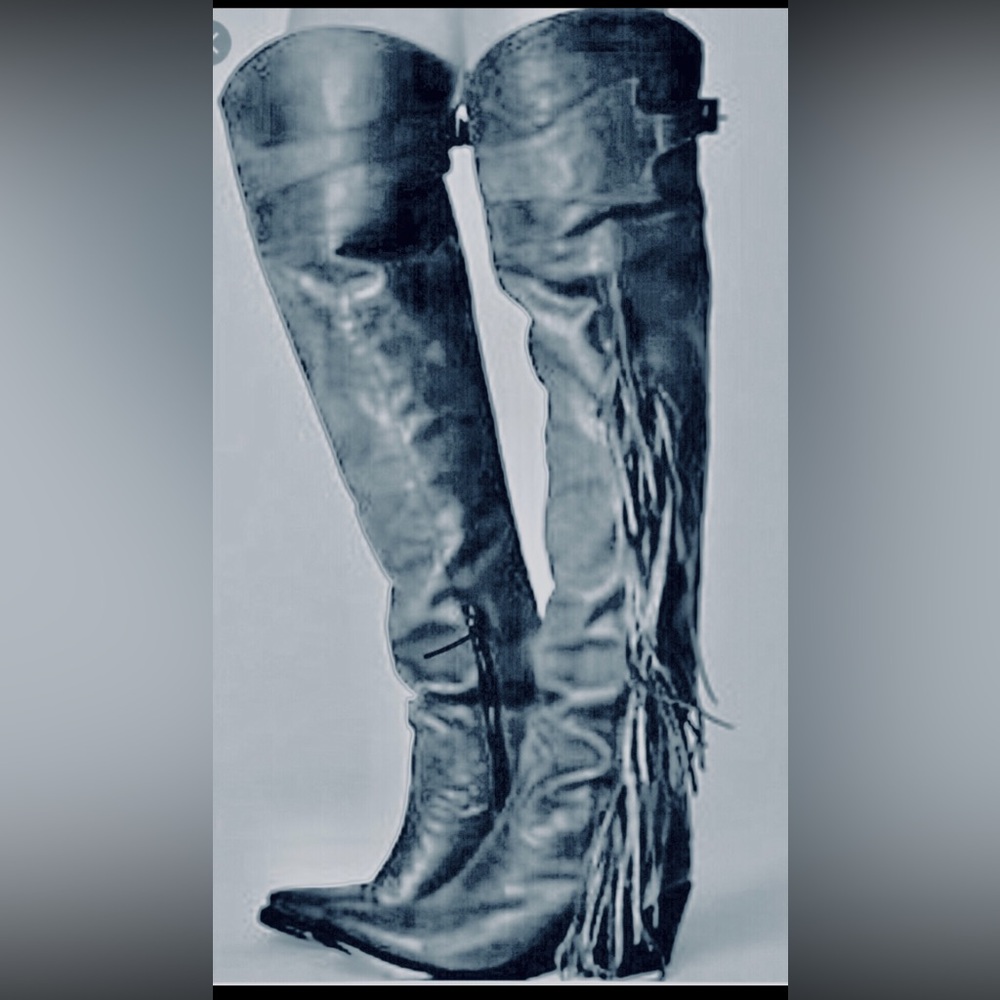 Free People Ash Astonian Butch Fringe Western Leather OTK Boots - Picture 3 of 12